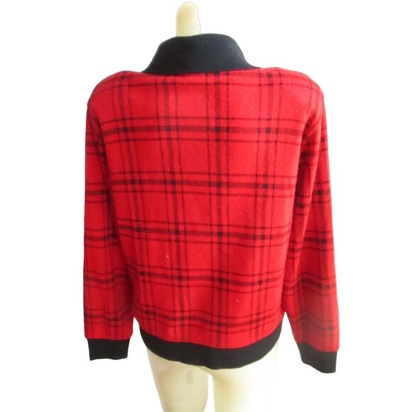 Vintage Women's Medium Cardigan Jacket E.B. Petite Red & Black Plaid 1990's - Picture 3 of 6